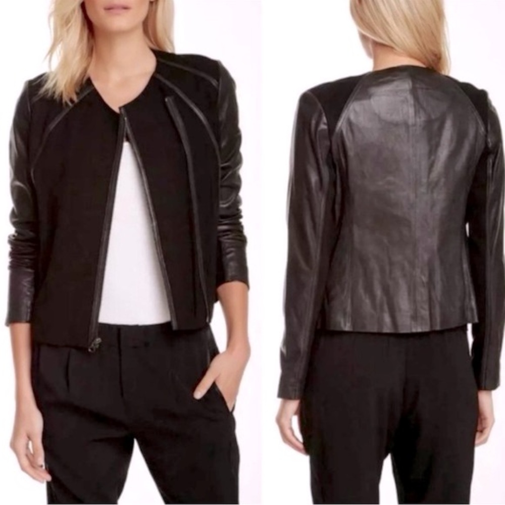 Vince leather and jersey moto jacket